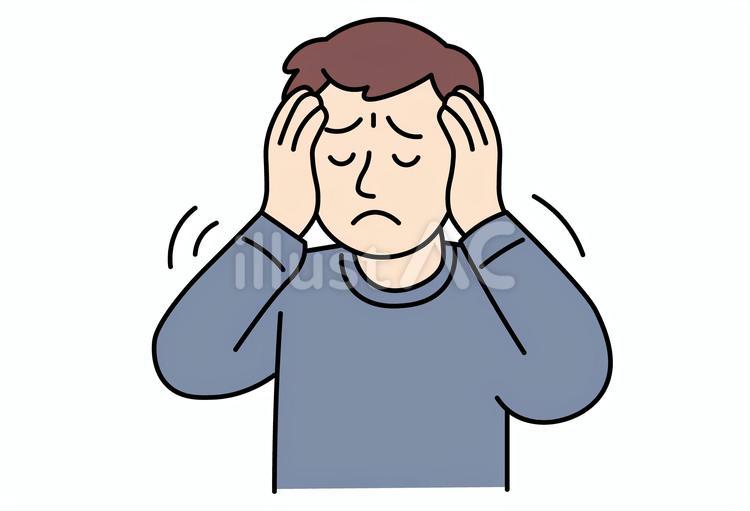 頭を抱えて悩む男性 男性,頭痛,ストレスのイラスト素材