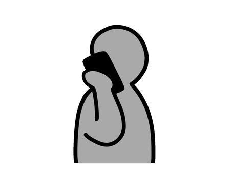 携帯電話で話しをしている人のイラスト素材 棒人間,人物,スマホ,携帯電話,ピクトグラム,シンプル,手書き,かわいい,おしゃれ,アイコンのイラスト素材