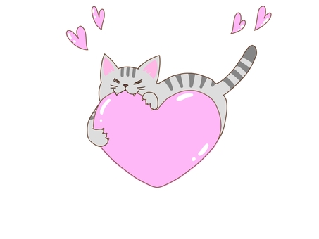 ピンクのハートにかじりつく猫 猫,ネコ,ねこ,ハート,バレンタインデー,ピンク,トラ猫,サバトラ,灰色,齧るのイラスト素材