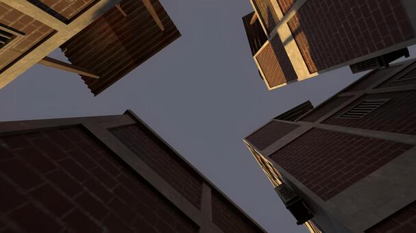 夕方の空の隙間 空,光,影,壁,建物,隙間,天井,窓,屋根,レンガのイラスト素材