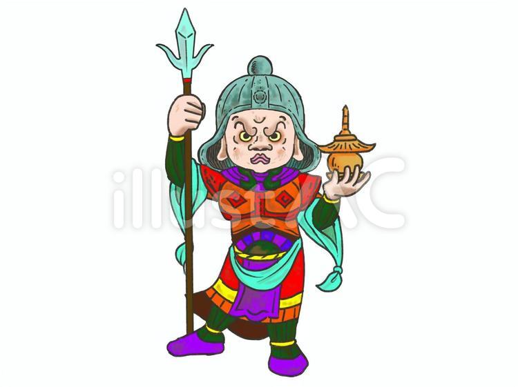 毘沙門天（被り物付き） 毘沙門天,多聞天,仏像のイラスト素材