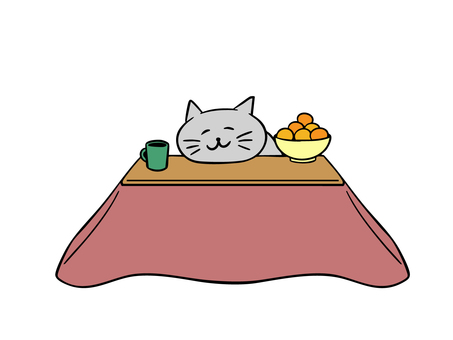 こたつで暖まる猫（カラー） 猫,こたつ,暖房,家電,暖房器具,まどろむ,暖まる,リラックス,みかん,冬のイラスト素材