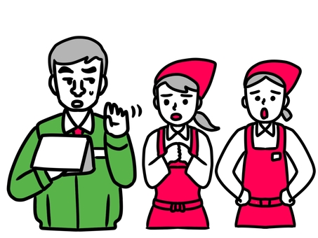 店長に訴える女性パート 店長,店舗,スーパー,パート,アルバイト,訴える,伝える,希望,お願い,女性のイラスト素材