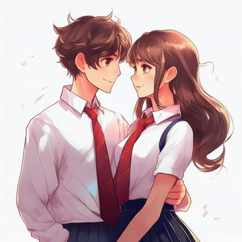 Young couple looking at each other, young, a couple, high school student, JPG