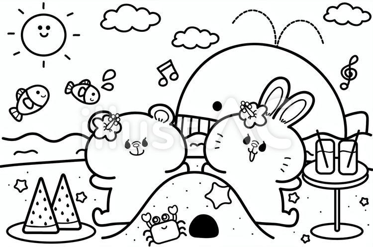海のぬりえ 動物,ぬりえ,かわいいのイラスト素材