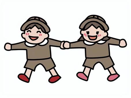 仲良し園児０２ 園児,仲良し,子ども,友達,笑顔,手描き,茶色,児童,幼稚園,保育園のイラスト素材