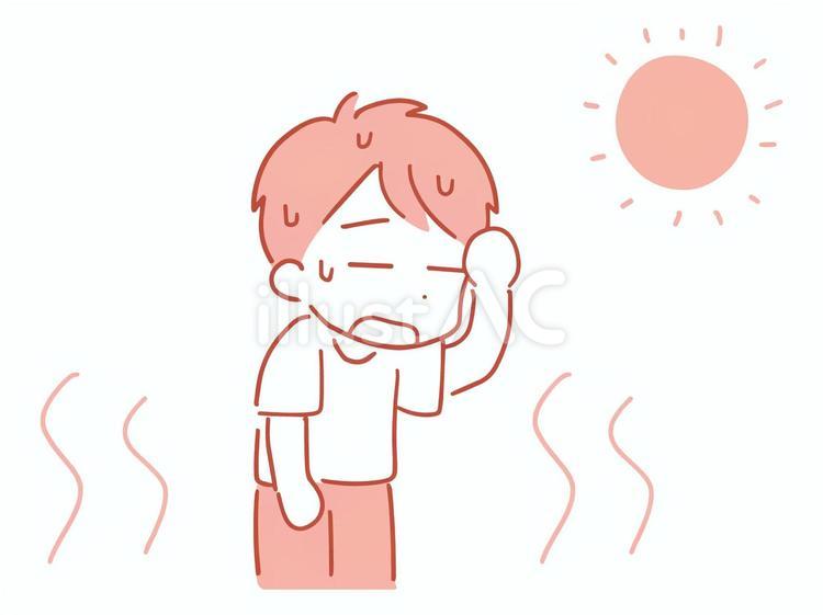 外が暑くて困っている男性 男性,暑い,熱中症のイラスト素材