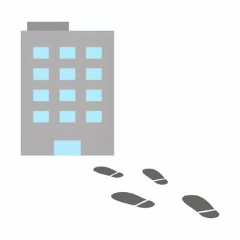 Illustration, building, footprints, access, 
