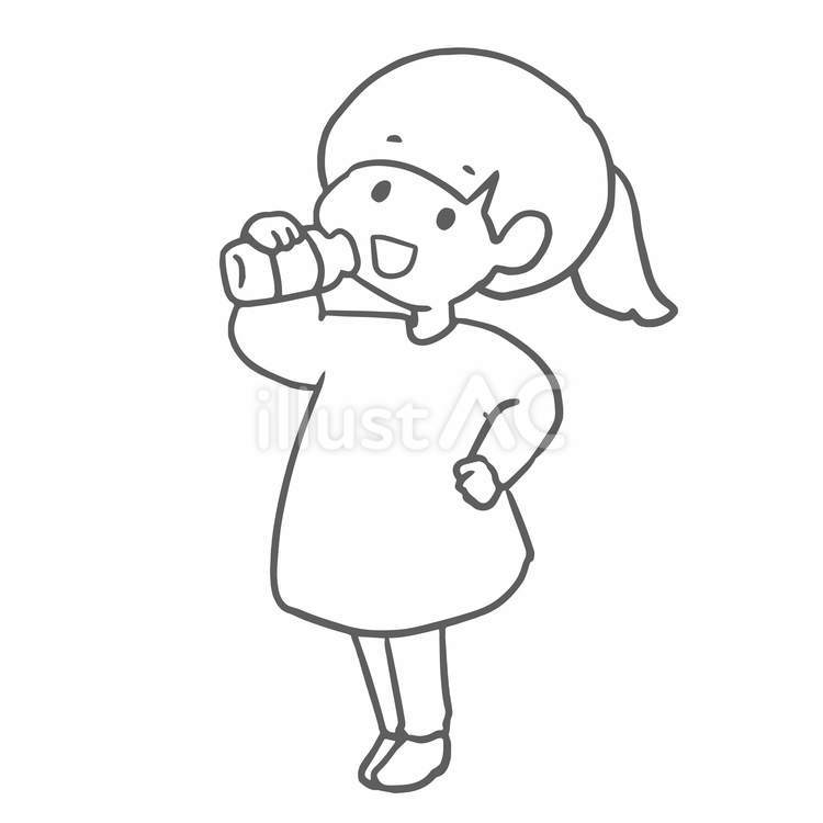 牛乳を飲む女の子（線画) 女の子,人物,かわいいのイラスト素材