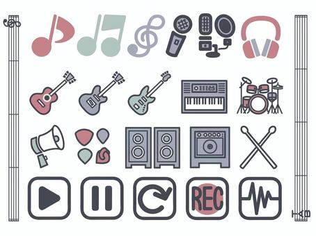 ロックな音楽アイコンのセット　カラー 音楽,アイコン,シンプル,ロック,バンド,楽器,演奏,弾く,サウンド,音符のイラスト素材