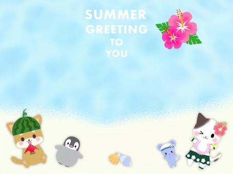 可愛動物的夏季賀卡, JPG 和 PNG 可愛動物的夏季賀卡, 夏天, 夏季賀卡, 殘暑訪問, JPG 和 PNG