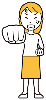  ロングヘア女性(黄)-514-全身 パンチ,怒る,女性,女の子,人物,かわいい,怒り,キレる,ムカつく,喧嘩のイラスト素材