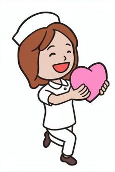 ハートを渡す ハートを渡す ハート,愛情表現,告白,恋愛,笑顔,プロポーズ,渡す,看護婦,ナース服,病院のイラスト素材