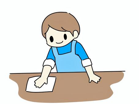 机を拭く男性 男性,人物,拭く,掃除,雑巾,拭き掃除,笑顔,家事のイラスト素材