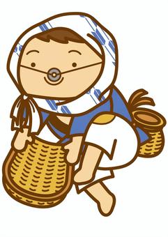 どじょうすくい-4c どじょうすくい,安来節,踊り,島根,ほっかむり,ざる,カゴ,びく,はっぴ,手ぬぐいのイラスト素材