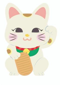 Illustration, lucky cat, beckoning cat, oval, 