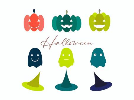 ハロウィン ハロウィン,かぼちゃ,おばけ,ぼうし,オレンジ,みどりのイラスト素材