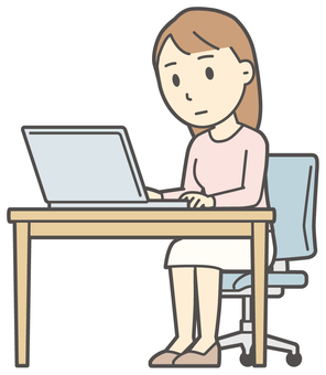  ロングヘア女性-062-全身 パソコン,女性,女の子,人物,かわいい,デスク,机,インターネット,仕事,座るのイラスト素材