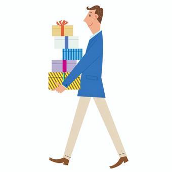 プレゼントを抱えて 男性,プレゼント,スーツ,包装,リボンのイラスト素材