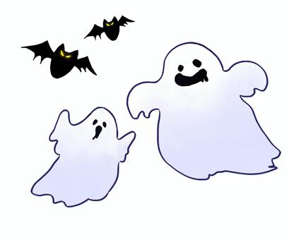 オバケとコウモリ ホラー,キャラクター,幽霊,ゴースト,おばけ,モンスター,怪物,怖い,蝙蝠,コウモリのイラスト素材