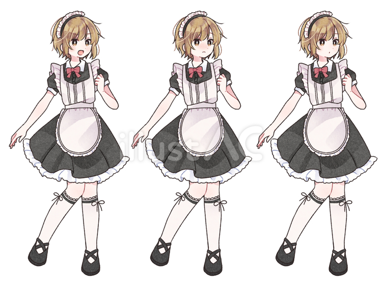 シンプルメイドの立ち絵素材3種　1-2 立ち絵,女の子,表情のイラスト素材