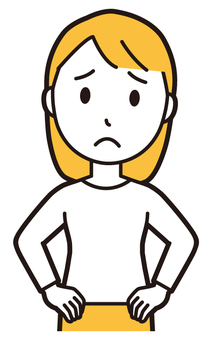  ロングヘア女性(黄)-548-バスト 心配,女性,女の子,人物,かわいい,焦る,表情,感情,困る,困惑のイラスト素材