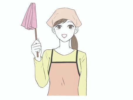 大掃除をする女性 表情,ポーズ,女,女の人,美人,キレイ,かわいい,カットイラスト,パステル,大人可愛いのイラスト素材