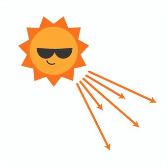 紫外線・強い日差しのイメージイラスト 太陽,紫外線,日差し,光線,光,サングラス,笑う,顔,シンプル,フラットのイラスト素材