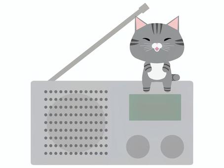 ラジオ_猫 ラジオ,猫,さばとら,笑顔,動物,かわいい,防災のイラスト素材