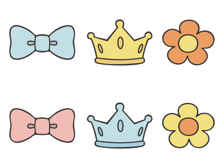 リボン・王冠・お花のアイコンセット2 リボン,王冠,クラウン,ティアラ,花,フラワー,アイコン,アイコンセット,ミニアイコン,シンプルのイラスト素材