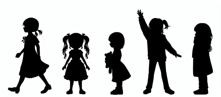 幼い女の子全身立ち絵シルエットセット2 子供,女の子,シルエット,セット,少女,立ち絵,trpg,全身,横顔,人物のイラスト素材