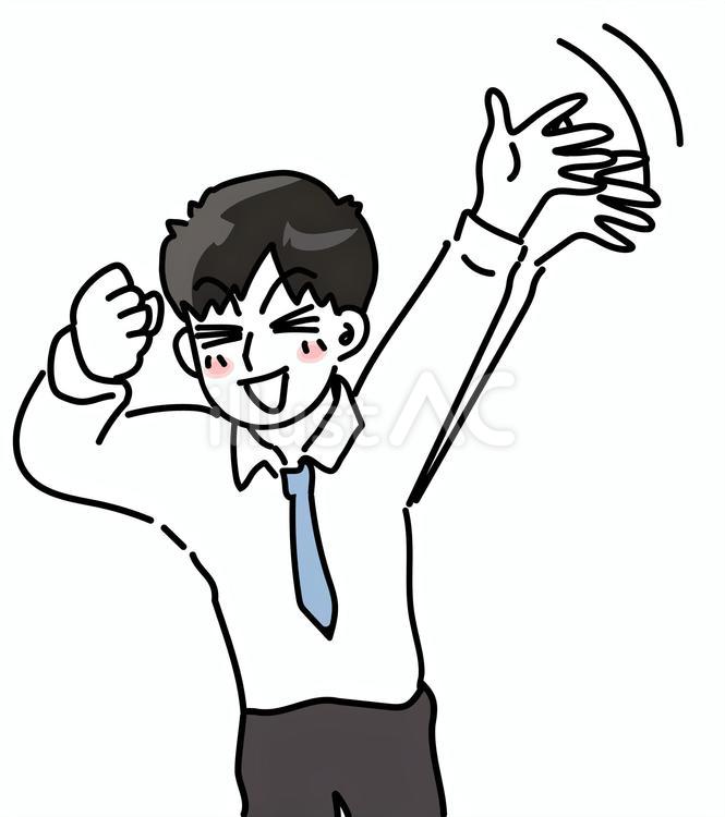 大喜び手を振るスーツ姿の若手社員 手を振る,万歳,ビジネスマンのイラスト素材