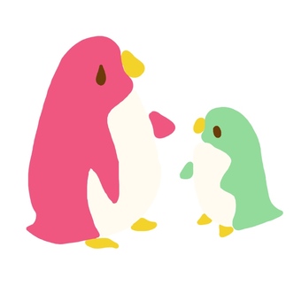 Penguin parent and child ②, penguin, tiny, colorful, JPG and PNG