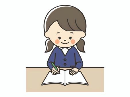勉強をする女子生徒 勉強,宿題,学習,テスト,学ぶ,課題,塾,自主勉強,自習,自宅学習のイラスト素材