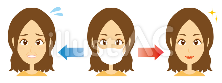 マスクを外すと…老け見え？or若見え？ マスク,外す,女性のイラスト素材
