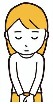  ロングヘア女性(黄)-352-バスト おじぎ,女性,女の子,人物,かわいい,挨拶,お礼,バストアップ,上半身,若いのイラスト素材