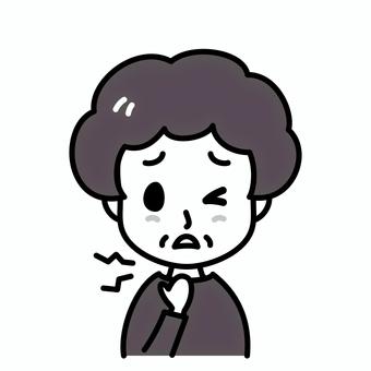 シニア女性　ノドの痛み　白黒 病気,のど,白黒,高齢者,症状,痛い,風邪,気管支炎,インフルエンザ,女性のイラスト素材