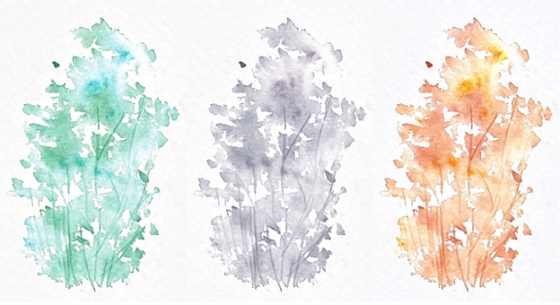 水彩風　遠景の樹木