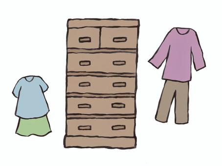 タンスと服 タンス,服,収納,衣替え,衣料品,引き出し,家具のイラスト素材