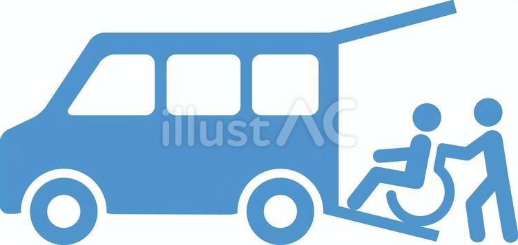 介護タクシー（軽四の福祉車両）と障害者 車椅子,障害者,福祉車両のイラスト素材
