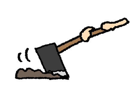 鍬 鍬 鍬,農具,道具,土,耕す,pop調,手描き,挿絵,ワンポイント,素材のイラスト素材