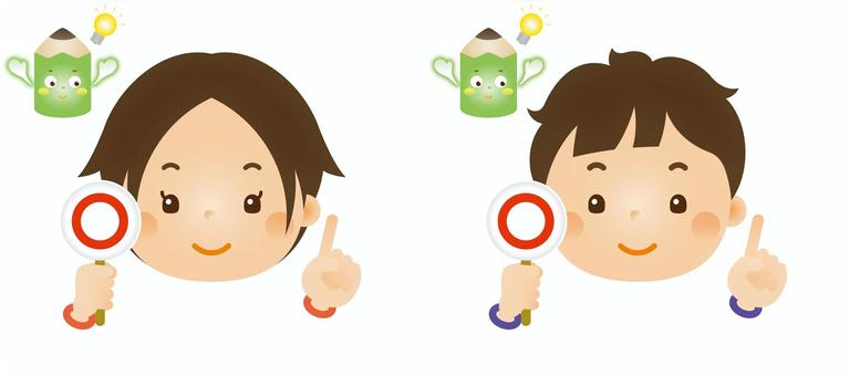 答える子ども3 まる,正解,当たり,鉛筆,問題,答え,学校,塾,子ども,人物のイラスト素材