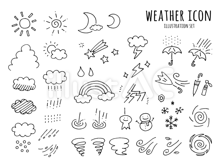 手描きのお天気アイコン線画 アイコン,マーク,天気のイラスト素材