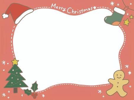 手書き風クリスマスフレーム（赤） クリスマス,手書き風,フレーム,背景,メッセージカード,グリーティングカード,ジンジャーブレッドマン,サンタ帽,靴下,ツリーのイラスト素材