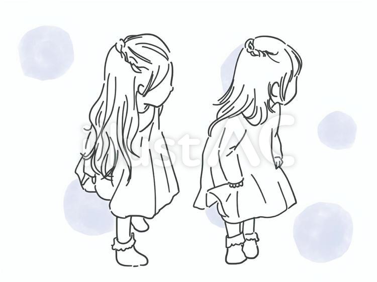 覗き込む女の子達　線画 覗き込む,女の子達,線画のイラスト素材
