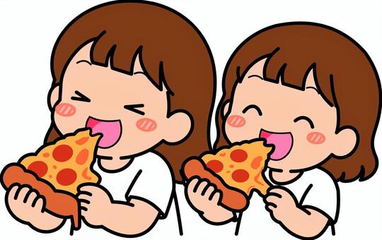 白系のピザの女子です。 ピザ,シンプル,食べる,食事,ファストフード,テイクアウト,笑顔,幸せ,食べ物,昼食のイラスト素材