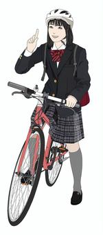 自転車に乗る女子高生 女子高生,自転車,交通安全,ヘルメット,制服,冬服,登下校のイラスト素材
