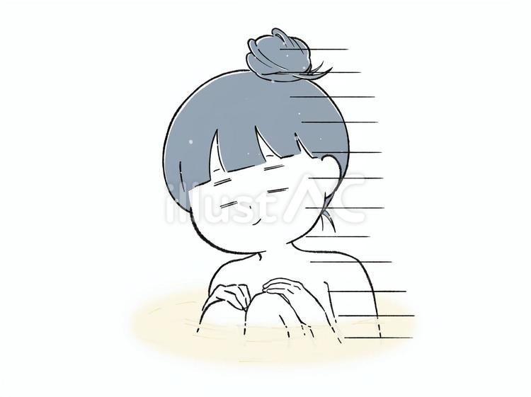 お風呂でひとり反省会な女 お風呂,入浴,人物のイラスト素材
