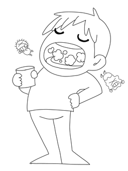 うがいをする男の子 うがい,健康,男の子,塗り絵,ミニキャラ,風邪予防のイラスト素材