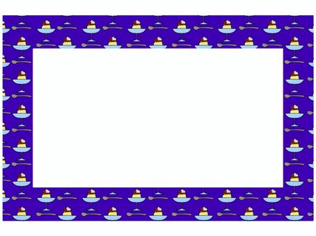プリンのフレ−ム　青 プリン,フレ−ム,ポストカード,メッセージカード,柄,パターン,青,長方形,罫線なしのイラスト素材